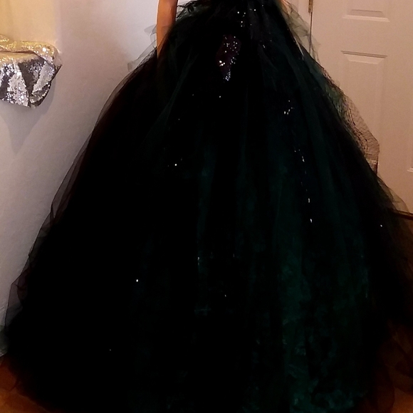 SAMPLE GOWN ONLY - ESPERANZA Goth Black & Green Wedding Ballgown Set - Picture 4 of 14